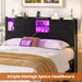 Headboard for Queen Size Bed with Storage, Sturdy Bookcase Headboards with Outlet, USB & LED Light, Queen Size Headboard Only, Head Board with Sliding Doors & Bed Adapter for Bedroom, Black