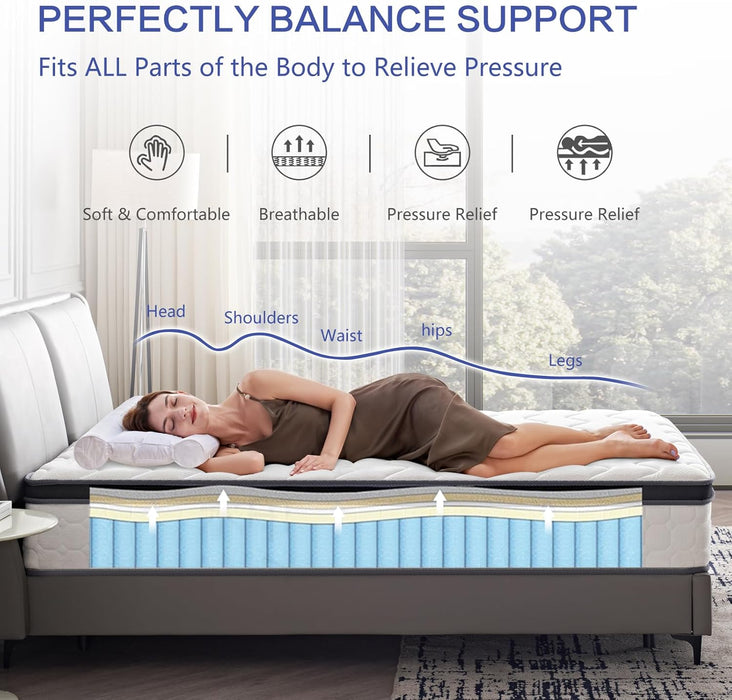 12 Inch Queen Size Hybrid Mattress - Medium Firm, Memory Foam & Pocket Springs, Motion Isolation, Edge Support, Pressure Relief, Ships Compressed