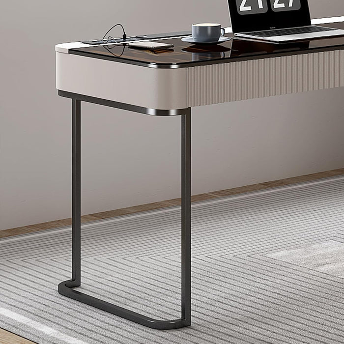 Ivory 50 Inch Office Computer Desk WithCabinetLEDlights