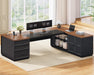 78.7" L Shaped Executive Desk with Charging Station, Large Home Office Computer Desk with File Drawers & Adjustable Storage Cabinet, CPU Stand, Modern L Desk for Business, Black + Brown
