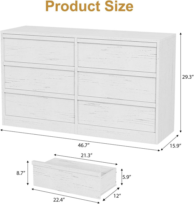Antique White 47In Sixfold Drawer Dresser Collections
