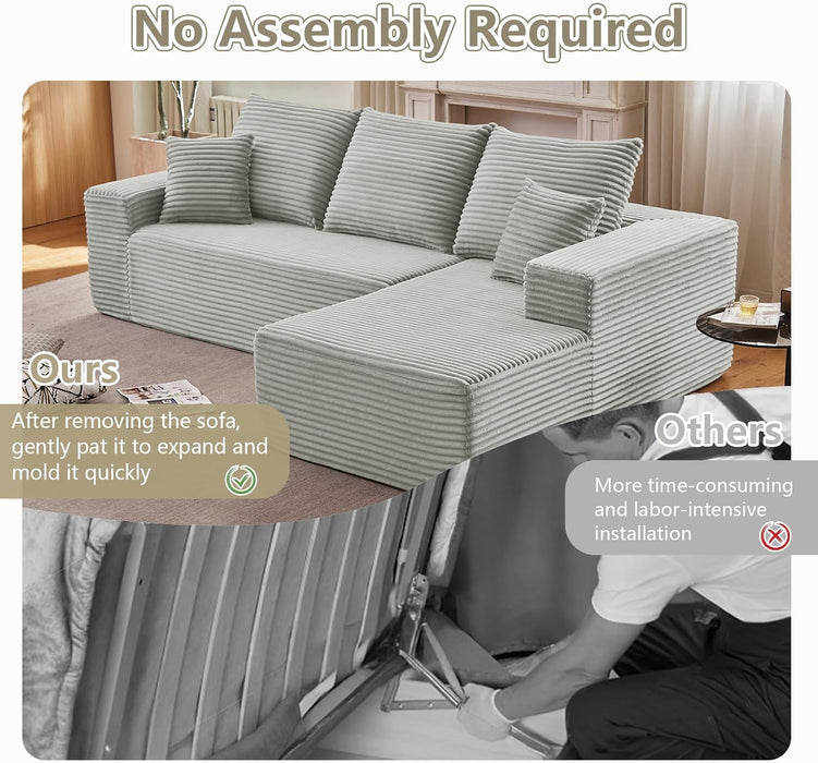 107Inch Grey Corduroy LShaped Modular Sleeper Sofa