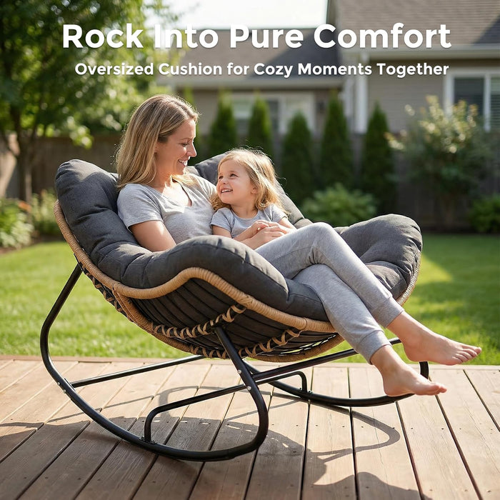 Outdoor Rocking Papasan Chair with Thick Cushion, Dark Gray