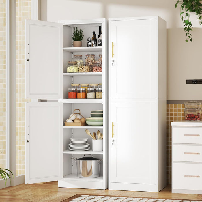 Tall White Metal Pantry Cabinet Sixtyseveninch Locking