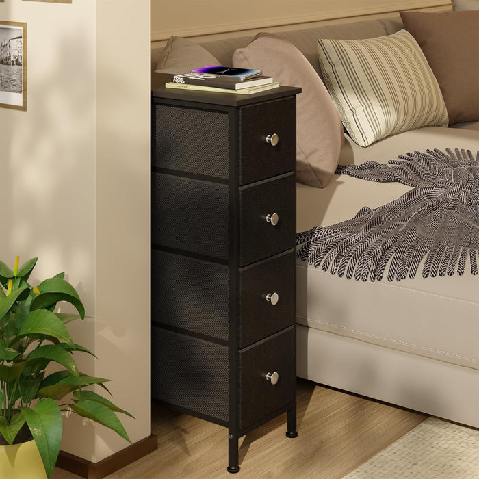 Narrow Storage Cabinet, Small Dresser with 4 Drawers, Slim Fabric Dresser Storage for Small Spaces, Black Dresser Nightstand Side Table for Bedroom, Bathroom, Laundry, Closet, Dorm
