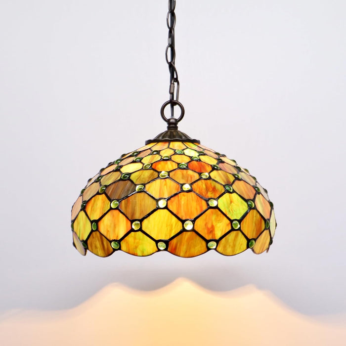 Tiffany Style Plug in Hanging Lamp Green Pearl Stained Glass 180 Inch