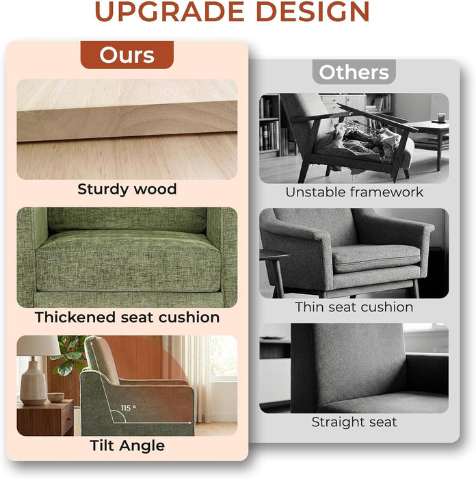 Green Chenille Accent Armchair With Removable Cover