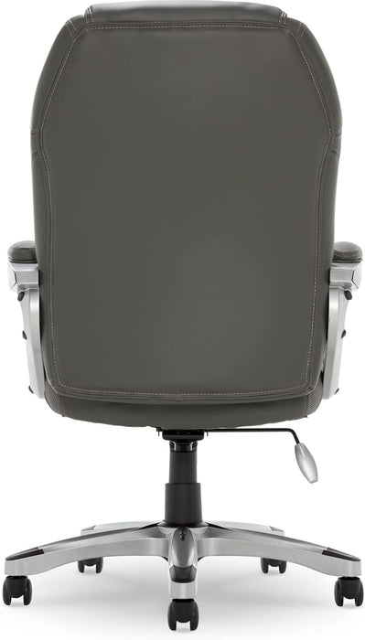 Executive Office Padded Arms, Adjustable Ergonomic Gaming Desk Chair with Lumbar Support, Faux Leather and Mesh, Light Gray