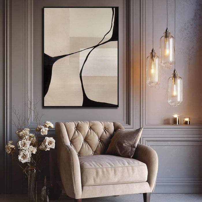 Black & Beige Canvas Wall Art, Hand-Painted Abstract Oil Painting, Framed, Textured, Ready to Hang, Modern Decor for Living Room Bedroom 36X48 Inch