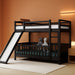 Twin over Twin Floor Bunk Bed with Slide and Ladder, Low Bunk Bed for Kids, Girls, Boys, Removable Fence, Bunk Bed with Slide, Espresso