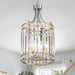 11.8" Modern Crystal Chandelier Brushed Nickel Lantern 4-Light Small Farmhouse Geometric Pendant Lighting Fixture Adjustable Hanging Cage Ceiling Lights for Living Room Dining Room Entryway