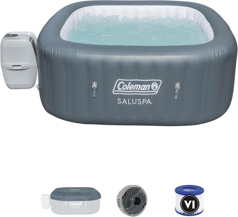 Saluspa Airjet 4 to 6 Person Inflatable Hot Tub Square Portable Outdoor Spa with 114 Soothing Airjets and Insulated Cover, Gray