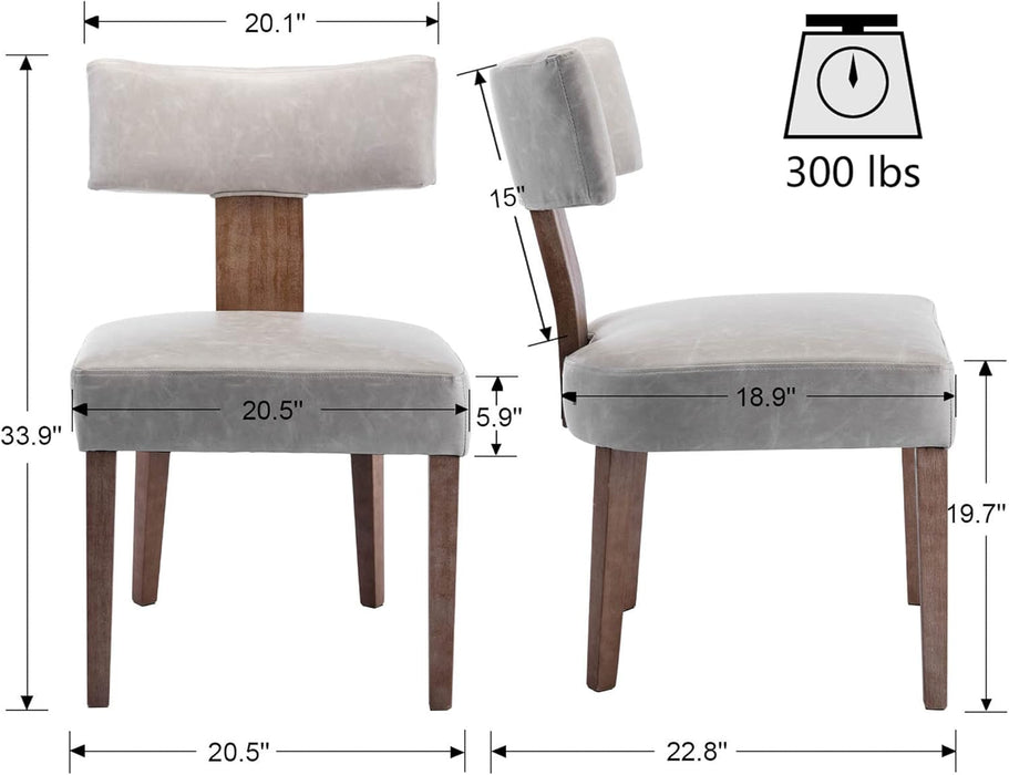Upholstered Dining Chairs with Wood Legs, PU Mid-Century Modern Faux Leather Padded Dining Chairs with Curved Open Back for Dining Room, Kitchen, Set of 2, Grey
