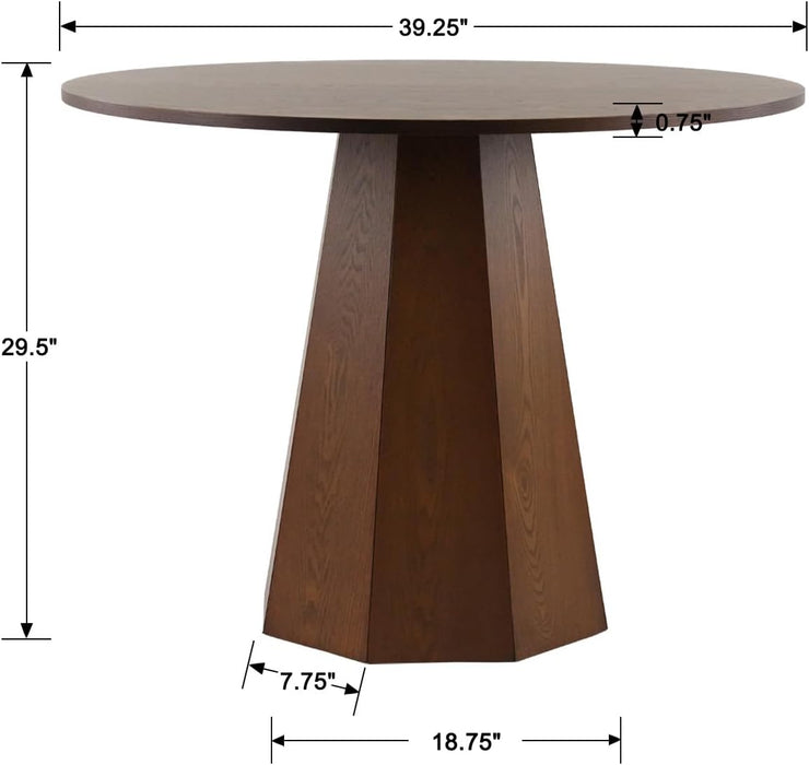 39” round Solid Wood Dining Table for 4-5 People, Modern Pedestal Small Kitchen Table Circle Tabletop with Walnut Wood Grain Finish, Saving Space, Walnut