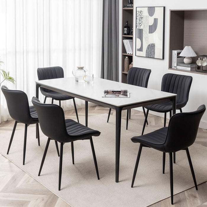 Leather Dining Chairs Set of 4, Upholstered Dining Room Chairs with Metal Legs, Modern Dining Chair for Dining Room, Kitchen (Black)
