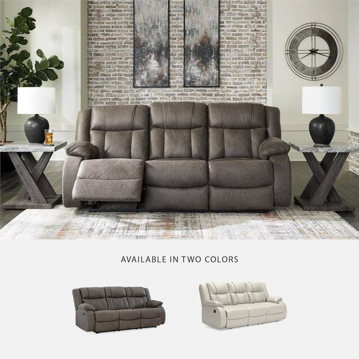 First Base Contemporary Faux Leather Manual Reclining Sofa, Gray