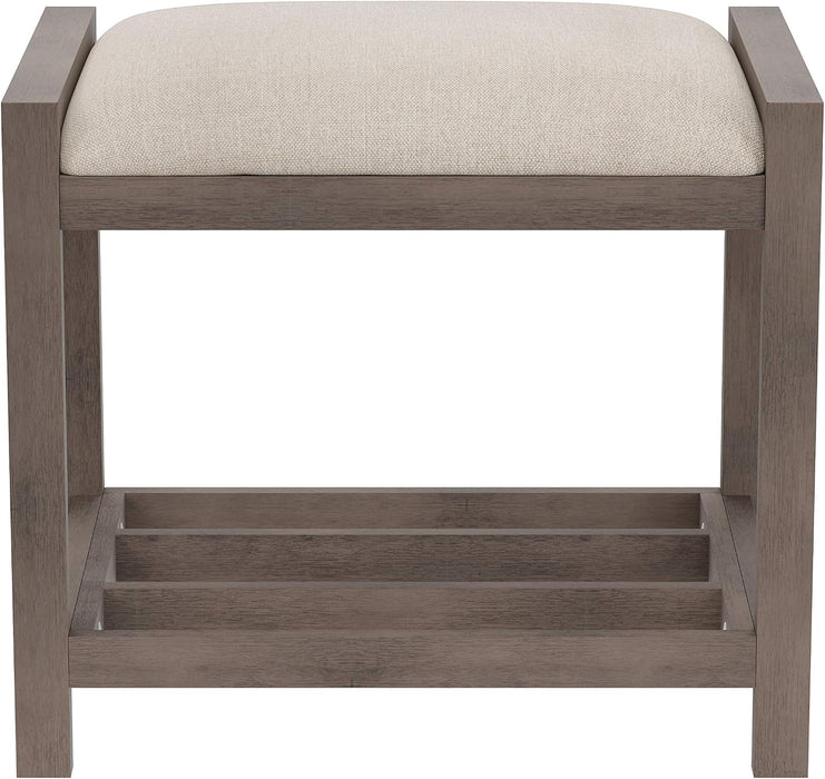 Gray Upholstered Vanity Stool With Linen Upholstery
