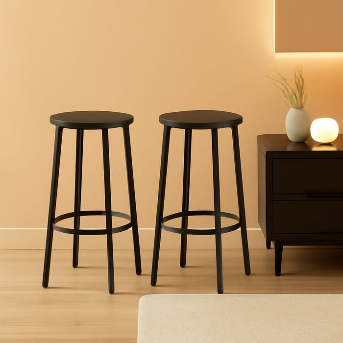 Bar Stools, Bar Stools Set of 2, Counter Height Stools with Footrest, Breakfast Bar Stools, Sturdy Steel Frame, for Dining Room, Kitchen Island, Party, Easy Assembly, Black BK03BY01N1
