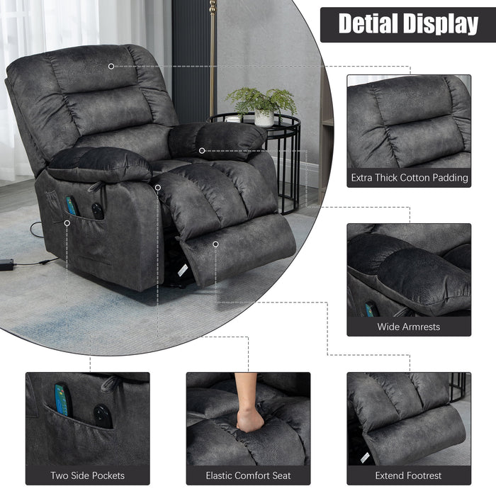 Lift Recliner Chair, Power Lift Recliner with Heat Therapy and Massage Function, Fabric Electric Lift Chair Remote and Side Pocket, Oversized Power Reclining Sofa for Elderly Lazy Boy, Beacon Grey