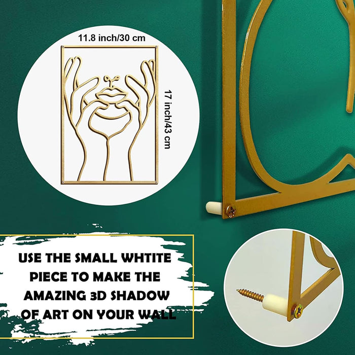 4 Pack Gold Wall Art Decor, Minimalist Single Line Real Metal Wall Art, Woman'S Body Shape Abstract Wall Art (Gold Classic Style, 17 X 11.8'')
