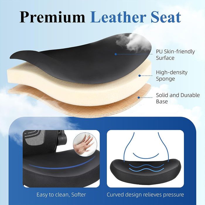 Ergonomic Office Chair, Flip-Up Armrest, Mesh Back PU Leather Seat