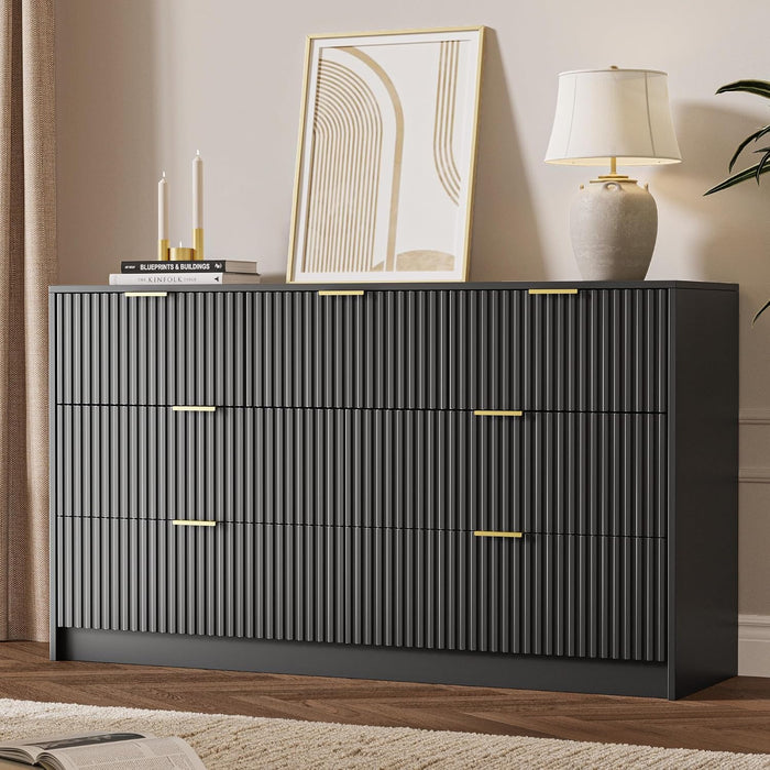56" Wide Fluted 7-Drawer Dresser for Bedroom, Black