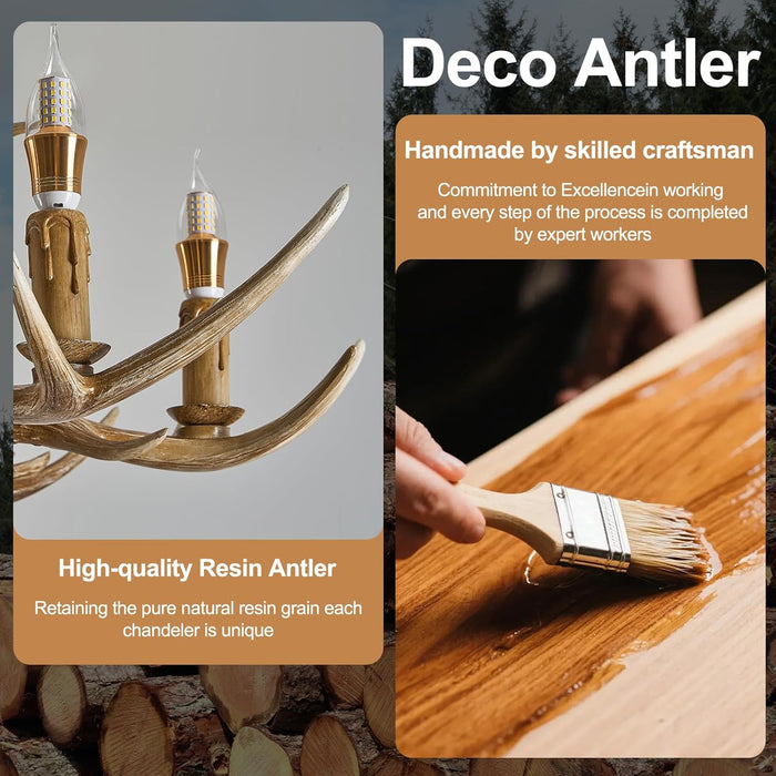 Six Light Antler Chandelier With Durable ResinComposite