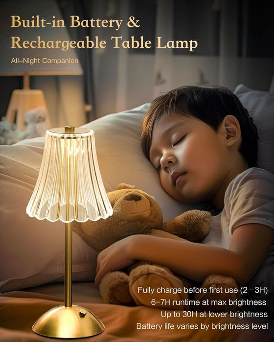 Gold Rechargeable Table Lamp [2 Pack], Cordless Touch LED Bedside Lamp with 3 Color Modes, USB Dimmable