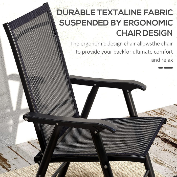 Set of 4 Patio Folding Chairs Armrests Black