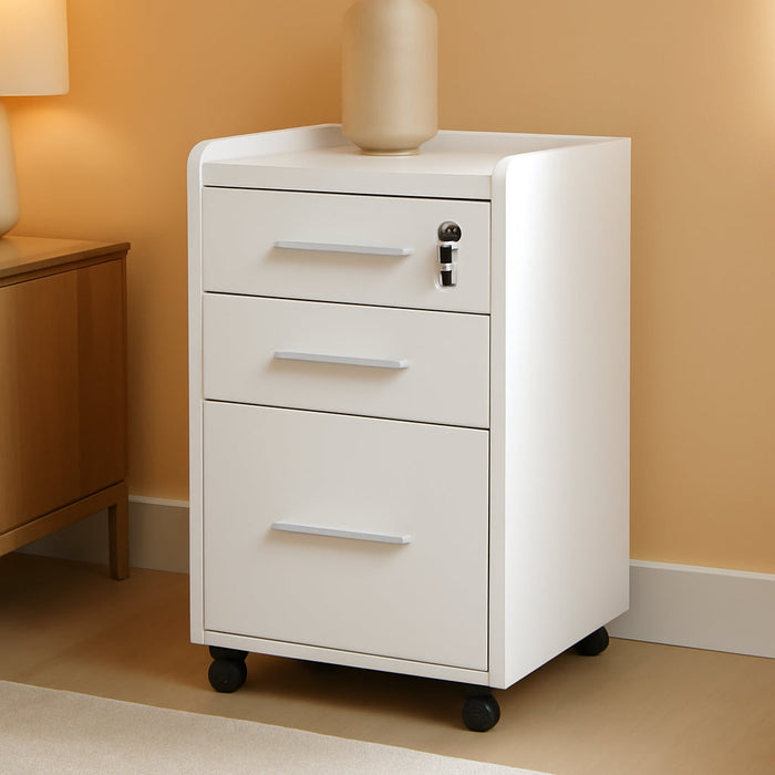 3 Drawer Vertical File Cabinet Lock 15.4" X 15.7" X 25.7" White