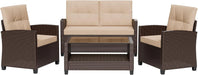 4 Piece Patio Furniture Set, Outdoor Rattan Conversation Set with Coffee Table, outside Wicker Sectional Sofa Couch with Cushion, Brown and Khaki
