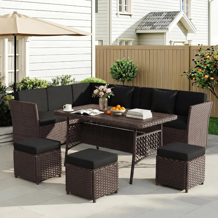 7 Pieces Patio Furniture Set, Patio Sectional with Dining Table & Ottoman