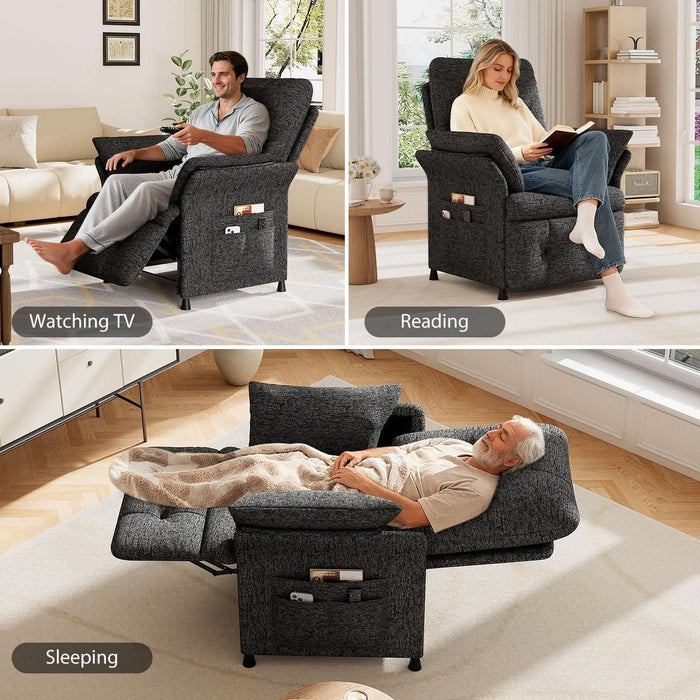 Power Recliner Chair for Adults with Heated & Massage, Adjustable Electric Reclining Chair Sofa with Armrest Pillow, Single Sofa with Side Pocket for Living Room, Linen, Dark Grey