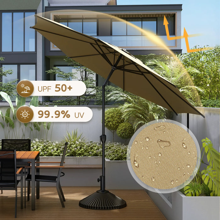 9Ft Outdoor Patio Umbrella W/ Push Button Tilt and Crank, 8 Ribs, Brown