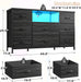 Black Dresser for Bedroom with LED Lights & Charging Station,  for Bedroom with 8 Drawer for 55 Inch TV, Fabric Dressers & Chests of Drawers with Open Shelves for Hallway Entryway