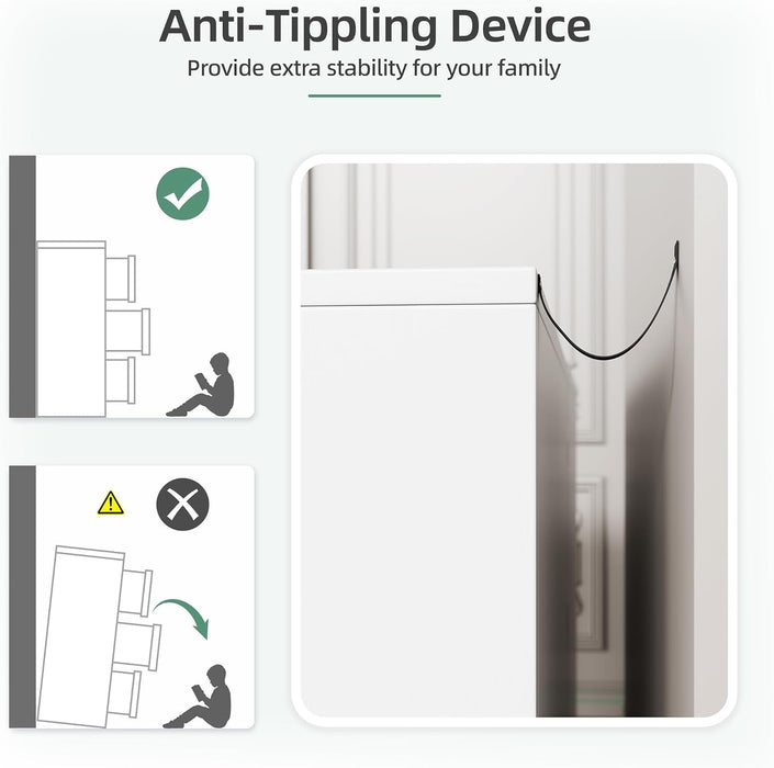 White Wooden Dresser 6 Drawers AntiTipSafetyDevice