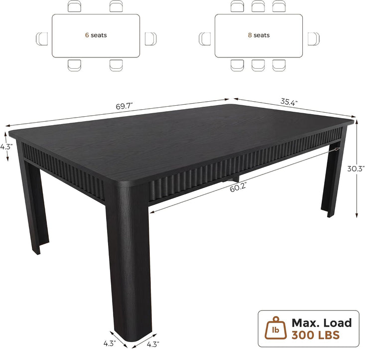70" Rectangle Dining Table for 6-8, Wooden Kitchen Table, Black