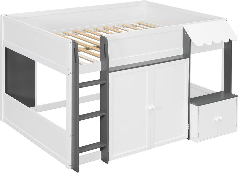 Solid Wood Full Loft Bed With PlayhouseStorageGreyFinish
