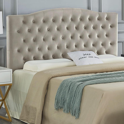Velvet Upholstered Tufted Button Queen Headboard and Comfortable Fashional Padded Queen/Full Size Headboard,Taupe