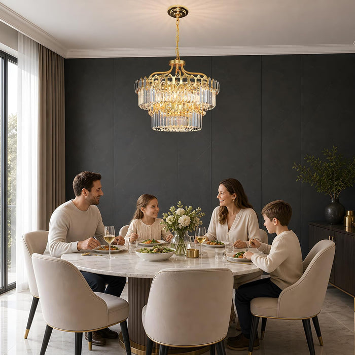 15-Light Modern Luxury Gold round Crystal Chandeliers for Dining Room 24"