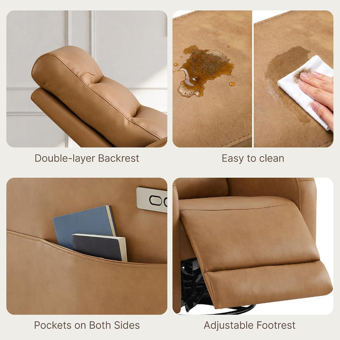 Power Swivel Recliner Chair, Faux Leather Recliner 270° Rotation Modern Nursery Glider, Ergonomic Armrest & Side Storage Pocket, Comfortable Armchair for Living Room Bedroom & Nursery