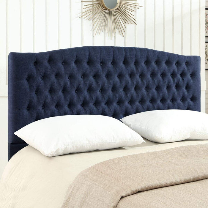 Linen Upholstered Tufted Button King Headboard and Comfortable Fashional Padded King/California King Size Headboard - Navy Blue