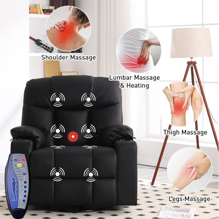 Oversized Swivel Rocker Recliner, Rocking Recliner Chair, Black