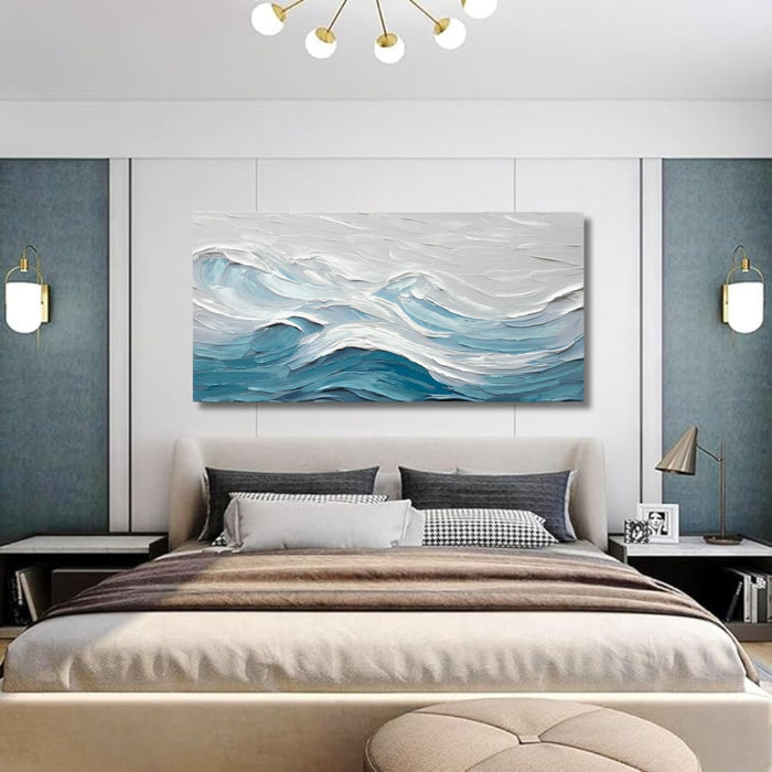 Abstract Wall Art for Living Room Blue and White Ocean Paintings Wall Decor Modern 3D Textured Canvas Wall Art Large Artwork for Living Room Bedroom Office 20"X40"