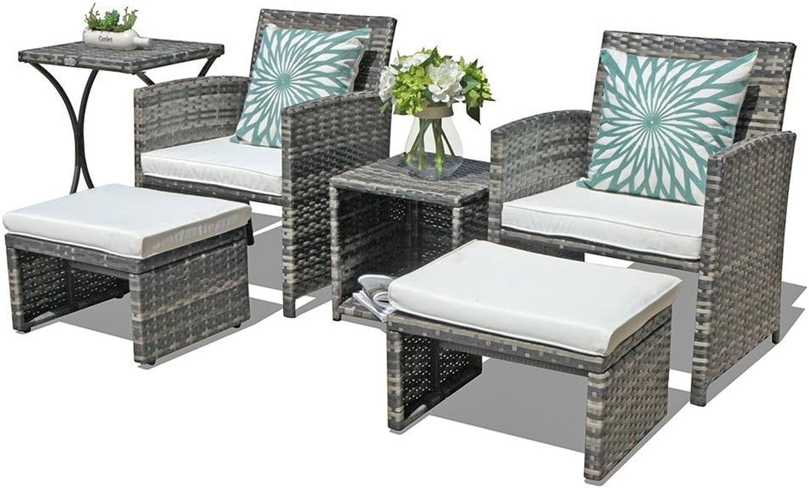 6 Pieces Patio Furniture Set W/Chairs and Ottomans, White