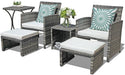 6 Pieces Patio Furniture Set W/Chairs and Ottomans, White