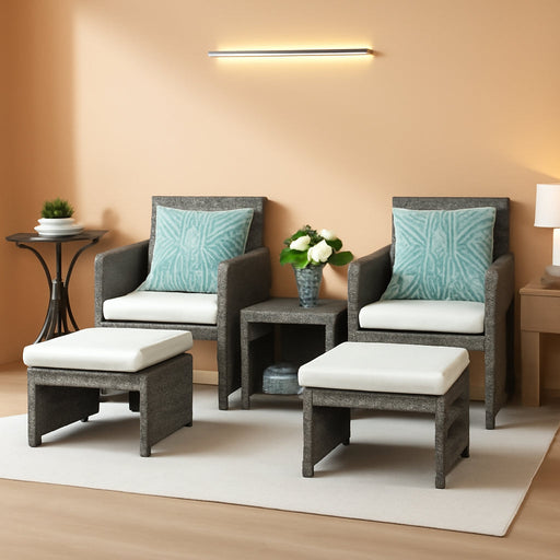 6 Pieces Patio Furniture Set W/Chairs and Ottomans, White