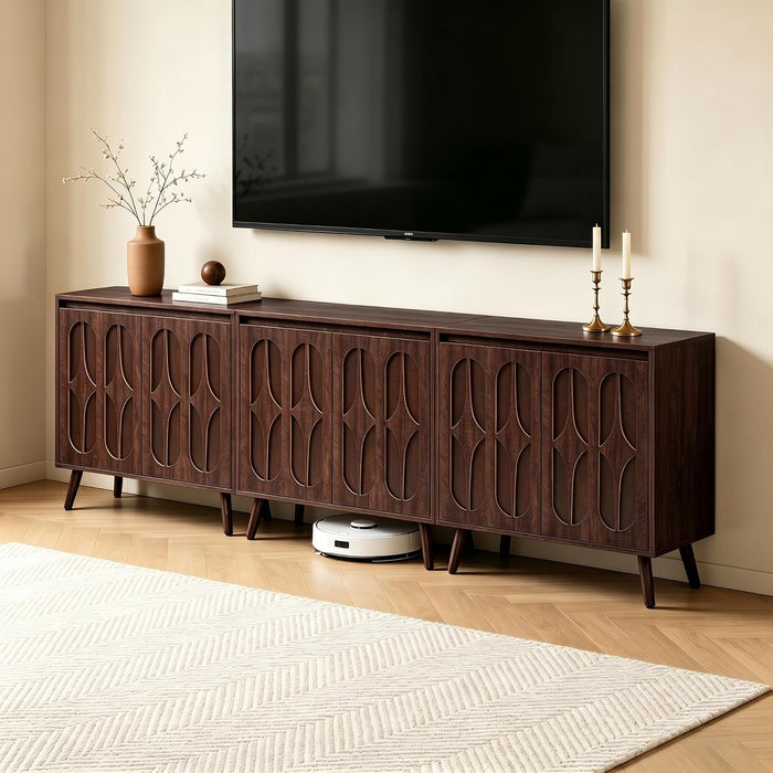 Dark Walnut 94.5In Wide MidCentury Modern Sideboard