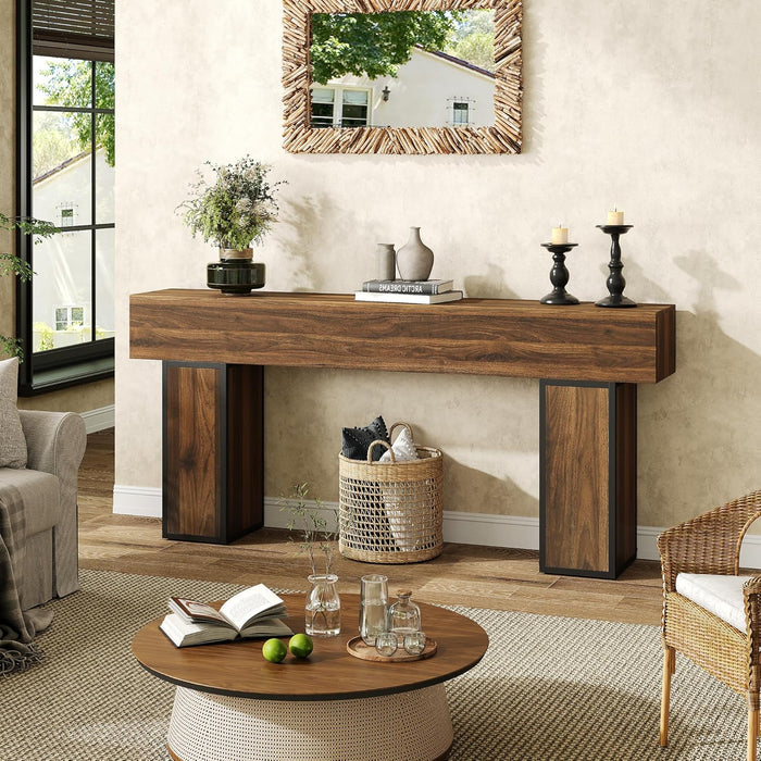 70.9-Inch Long Console Table, Wooden Sofa Table behind Couch Tables, Farmhouse Entryway Table Accent Table for Entrance, Hallway, Living Room, Foyer, Rustic Brown