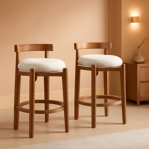 Bar Stools Set of 2, 26" Linen Fabric Upholstered Counter Height Bar Stools, Modern Barstools Counter Stools with Wood Legs for Kitchen Island Dining Room Bar, Beige